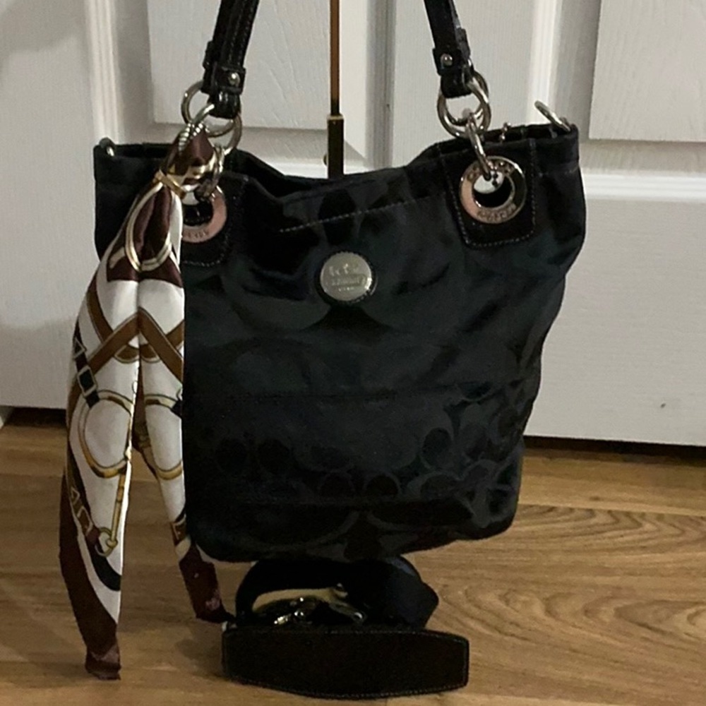 Coach Black Shoulder & Hand Bag with Scarf Detail - Picture 11 of 11
